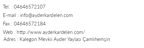 Ayder Kardelen Bungalov telefon numaralar, faks, e-mail, posta adresi ve iletiim bilgileri